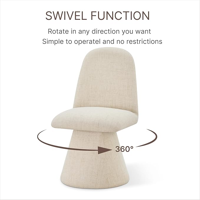 Swivel Dining Chairs Set of 4, Modern Upholstered Dining Chair Mid Century Kitchen Chairs with Wave Shaped High Back, 360 Degree Rotating Vanity Chair for Dining Room, Bedroom, Farmhouse, Sand