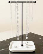 VROOMIUM Necklace Holder- Ceramic Base 1ft Height Jewelry Organizer Stand, Aesthetic Jewelry Hanger Display for Necklaces, Bracelets, Rings, Exhibidor de Collares-Minimalist White