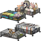 Under Bed Storage Containers,4 Pack Foldable Underbed Storage Containers with Handles and Wheels,Folding Bed Shoes Clothes Organizer,Easy Assembly Underbed Storage for Toy,Bedding,Bedroom(Black)