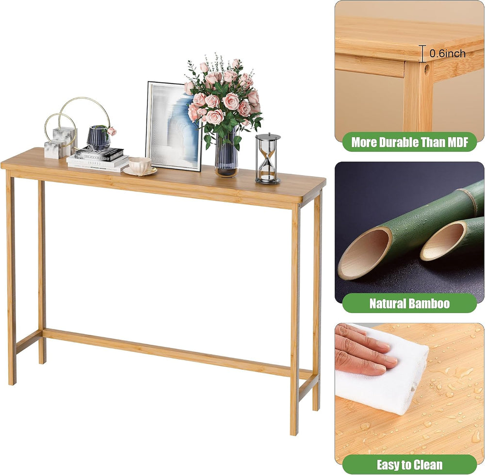 VASMIA Console Table, Entryway Table, Narrow Sofa Table, 39" Bamboo Hall...