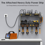 CCCEI Modular Power Tool Organizer Wall Mount with Charging Station. Garage Drill Storage Shelf with Hooks, Heavy Duty Rack, Tool Battery Holder Built in 8 Outlet. Gift for Men. Grey, 2 Pack.