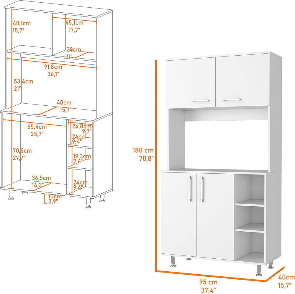 FM FURNITURE Colorado Pantry Cabinet with Three Small Open Shelves and One Ca...