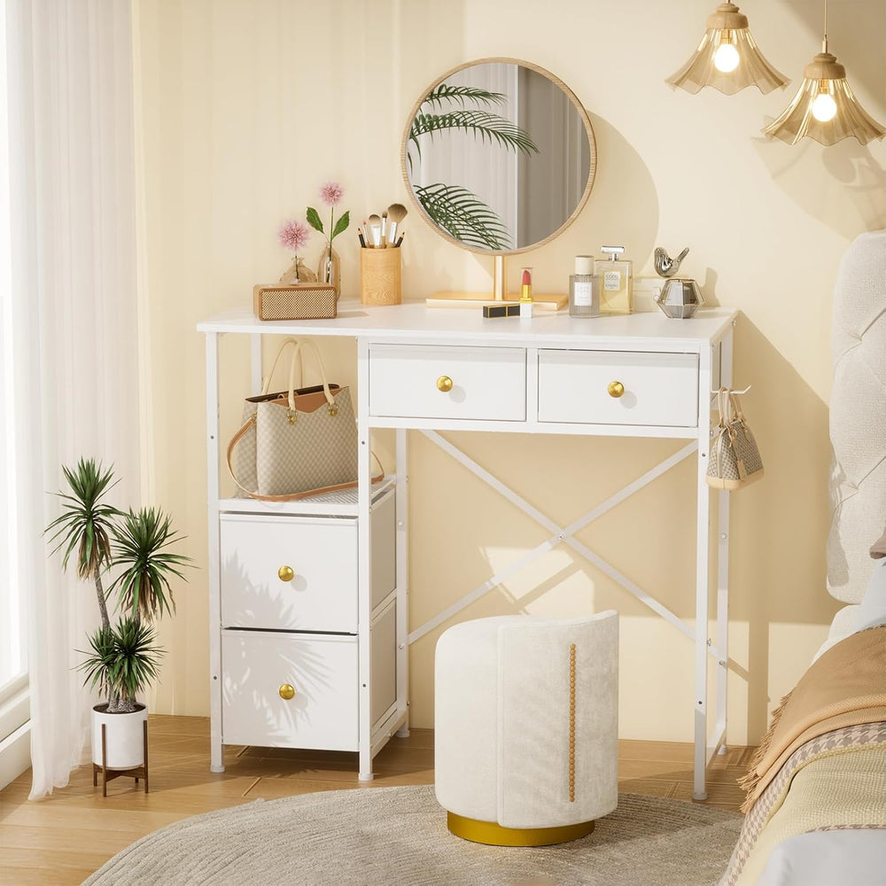 3IngSeagulls White Vanity Desk Without Mirror, Small Makeup Desk with 4 Fabri...