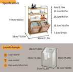 Double Tilt Out Laundry Hamper, Bamboo Hamper with 2 Removable Bags, Pull Out Laundry Hamper Cabinet, Bathroom Storage Shelf for Laundry Room, Living Room, Bedroom (3-Tier, Natural)