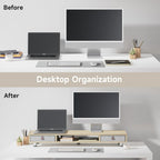 Fenge Monitor Stand, Dual Monitor Stand with 2 Drawers, Monitor Riser for 2 Monitors, Adjustable Height Computer Stand, Office Monitor Stands for Desk, Laptop, PC, TV, Printer
