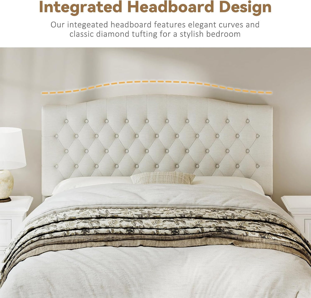 Befurtori Queen Headboard Only, Linen Classic Tufted Design, Ivory