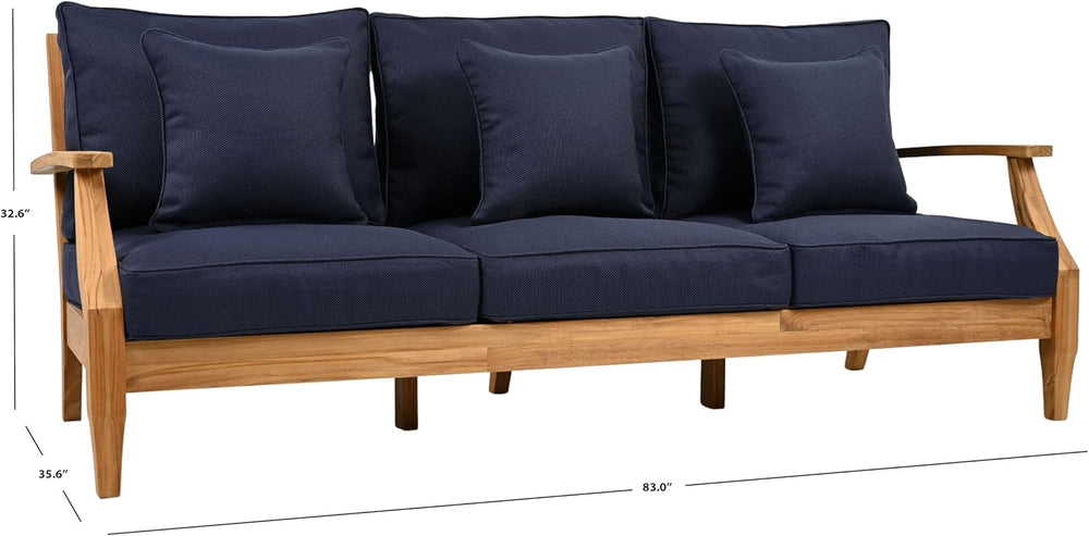 SAFAVIEH Couture Outdoor - Martinique 3-Seat Sofa - Natural & Navy - Teak...