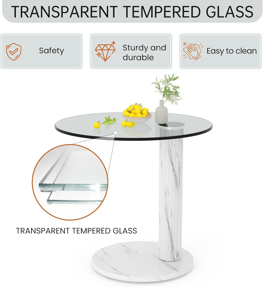 Hooseng Glass Round Coffee Table End Table, 22-Inch Modern Tempered Transpare...