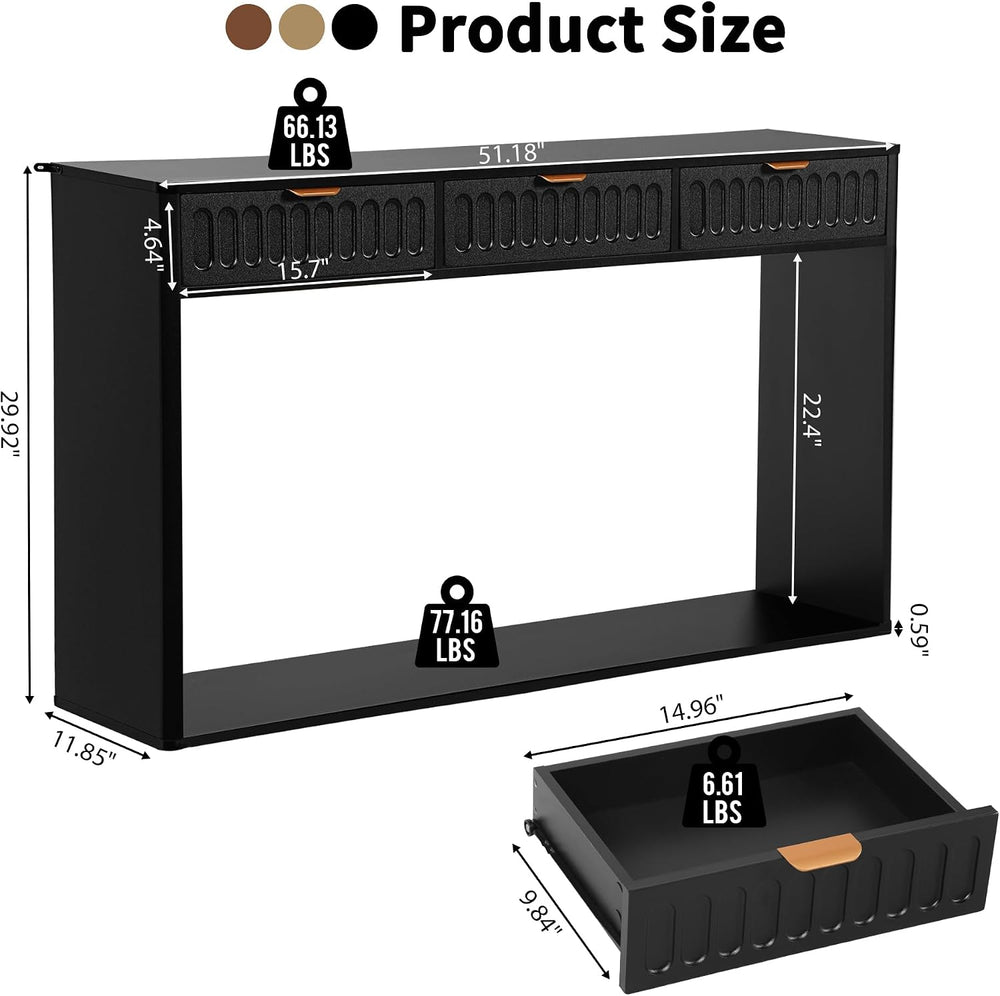Entryway Table with Storage, Narrow Console Table with 3 Drawers, 51.18' ...