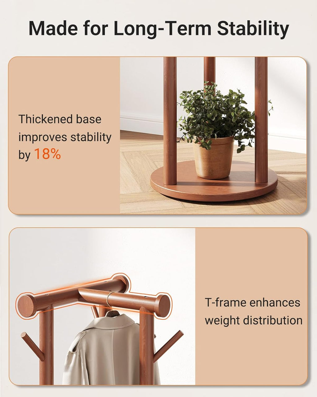 Pipishell Rotary Coat Rack, Solid Wood Coat Rack Freestanding with Wheels, 9 Hooks, T-Shaped Top & 3-Tier Shelves for Entryway, Hallway, Bedroom, Coat Tree for Coats, Bags, Hats & Scarves