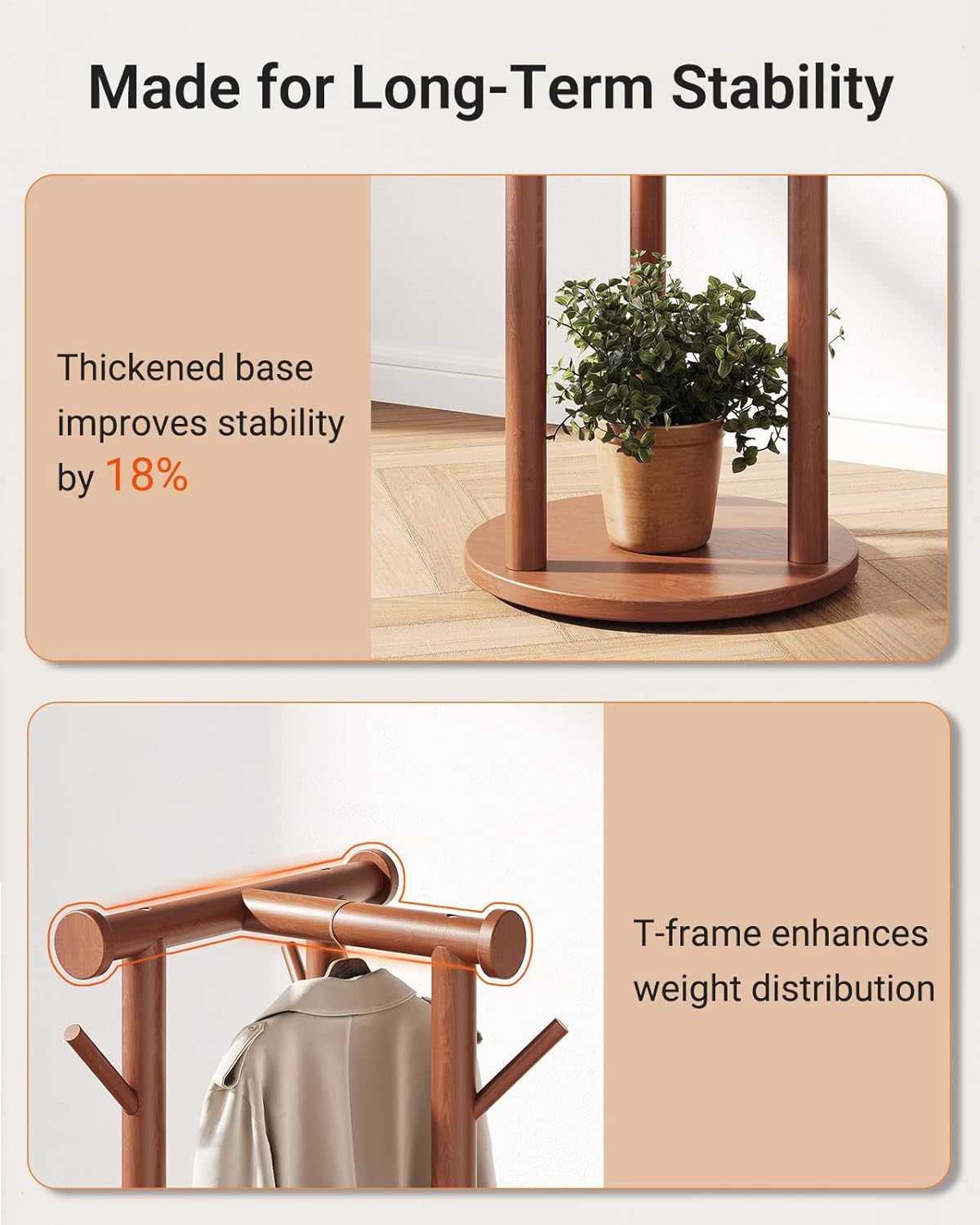 Pipishell Rotary Coat Rack, Solid Wood Coat Rack Freestanding with Wheels, 9 Hooks, T-Shaped Top & 3-Tier Shelves for Entryway, Hallway, Bedroom, Coat Tree for Coats, Bags, Hats & Scarves