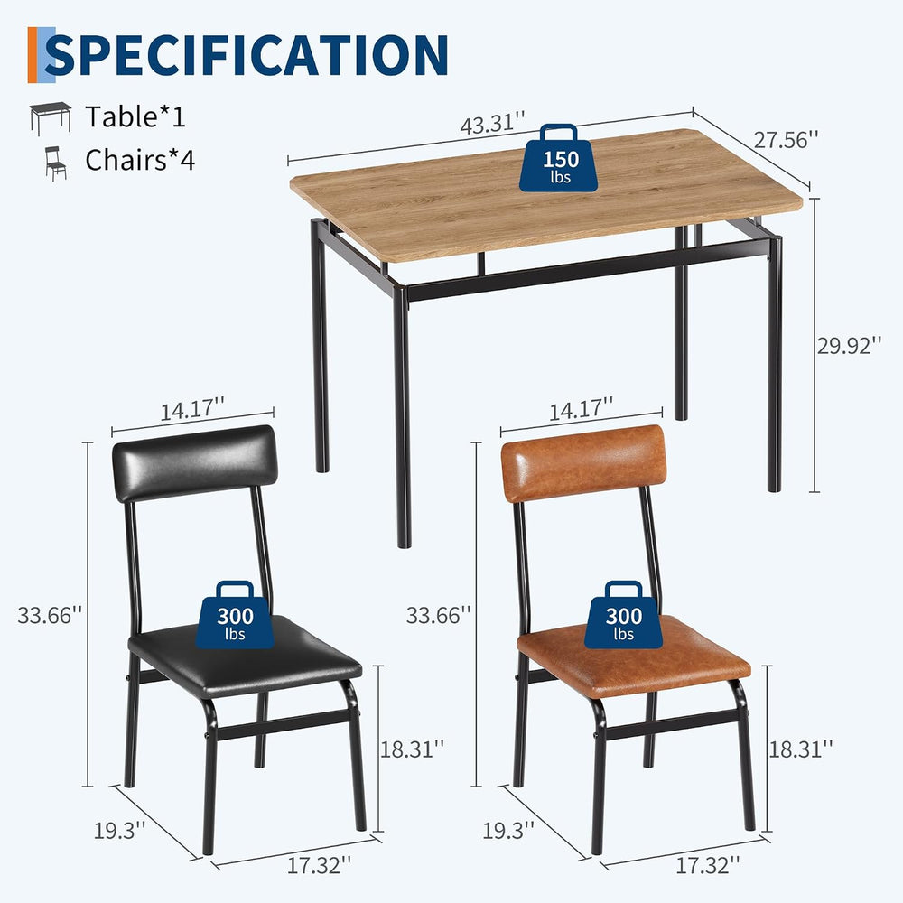 Takywep Dining Table Set for 4 – Wooden Kitchen Table with 4 PU Upholstered C...