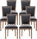 Nrizc Farmhouse Dining Room Chairs Set of 6, French Dining Chairs with Square Back, Brown Wood Legs, French Bistro Chairs for Dining Room/Living Room/Kitchen/Restaurant