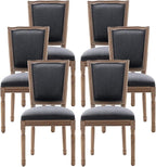 Nrizc Farmhouse Dining Room Chairs Set of 6, French Dining Chairs with Square Back, Brown Wood Legs, French Bistro Chairs for Dining Room/Living Room/Kitchen/Restaurant