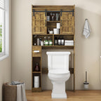 Over The Toilet Storage Cabinet, Farmhouse Storage Cabinet Over Toilet with Sliding Doors，Home Space-Saving Toilet Rack, for Bathroom, Restroom, Laundry. Brown