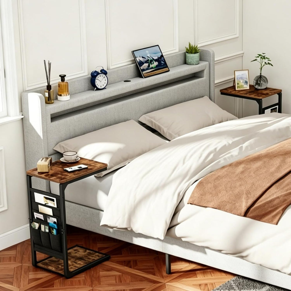 Wood Pedestal TV Trays for Eating on Couch Tables that Slide Under, Dinner Fo...