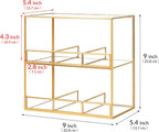 Glass Tea Bag Organizer for Counter, 2-Tier Teabag Organizer Storage Holder for Tea Bags, Glass Caddy Box Containers, Rack Teabag Station Stand for Cabinet Kitchen, 2-Tier, Gold