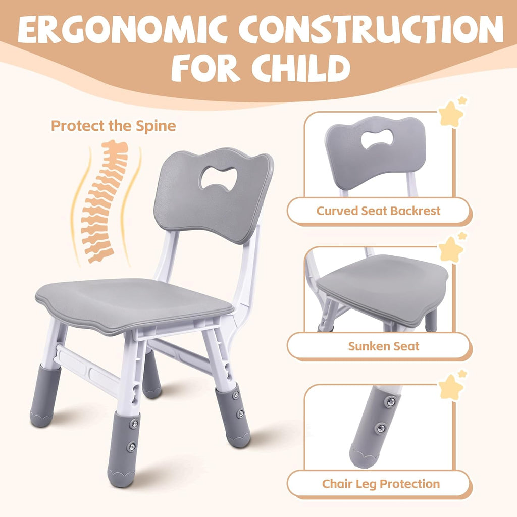 Pterying Kids Table and Chairs Set - 23.6" L x 23.6" W Height Adjustable Toddler Desk, Non-Slip Toddler Table with Graffiti Desktop for Ages 2-8, for Home Preschool Classroom Daycare, Grey