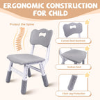 Pterying Kids Table and Chairs Set - 23.6" L x 23.6" W Height Adjustable Toddler Desk, Non-Slip Toddler Table with Graffiti Desktop for Ages 2-8, for Home Preschool Classroom Daycare, Grey