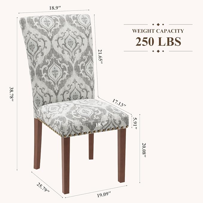 Stylish Dining Chairs Set of 6, Upholstered Parsons Dining Room Chair with Nailhead Trim, Kitchen Room Chair with Thick Cushions and Wood Legs, Nailhead Trim, SKY2050A-01
