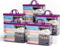 5PACK Clear Zippered Storage Bags for Clothes, 22L Closet Organizers Bag, and Blanket Storage Bags for Bedding, Linen, Blankets, Comforters, Clothing & Toys (Purple)