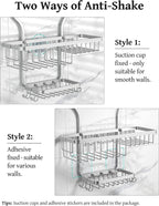YASONIC Shower Caddy Hanging - Never Rust Shower Organizer - Aluminum Over The Head Caddy with 10 Hooks for Razor/Sponge - Rack with Soap Basket - Silver