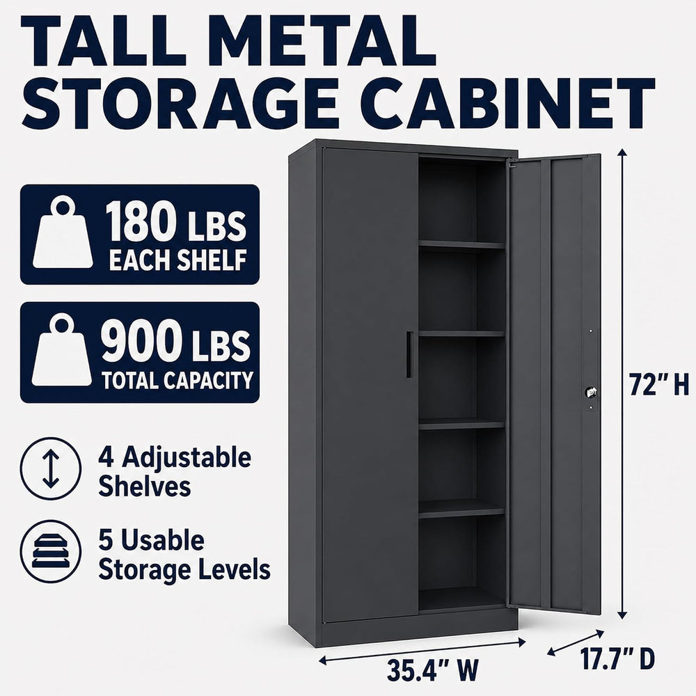 SAWJEC 72 Inch Locking Metal Garage Storage Cabinet, 4 Adjustable Shelves | 3...