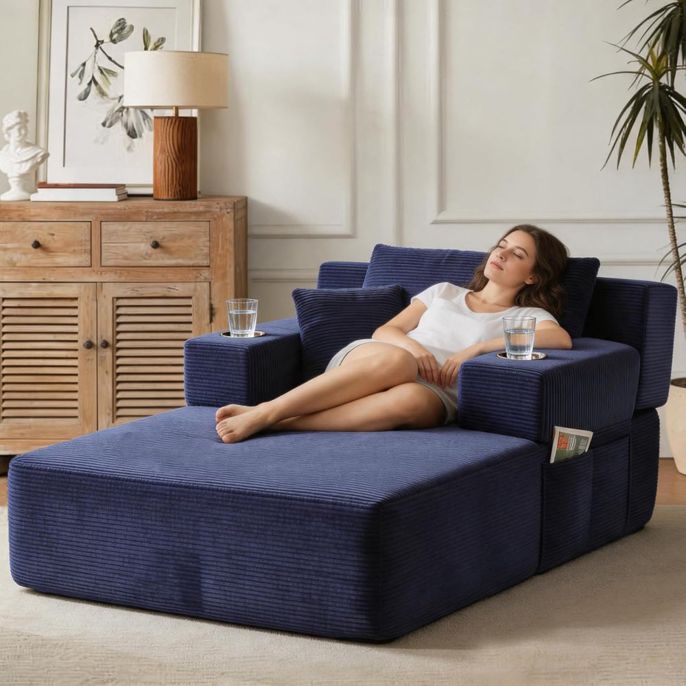 70"Chaise Lounge Chair, Oversized Chair & 2 Cup Holder 4 Pockets | O...