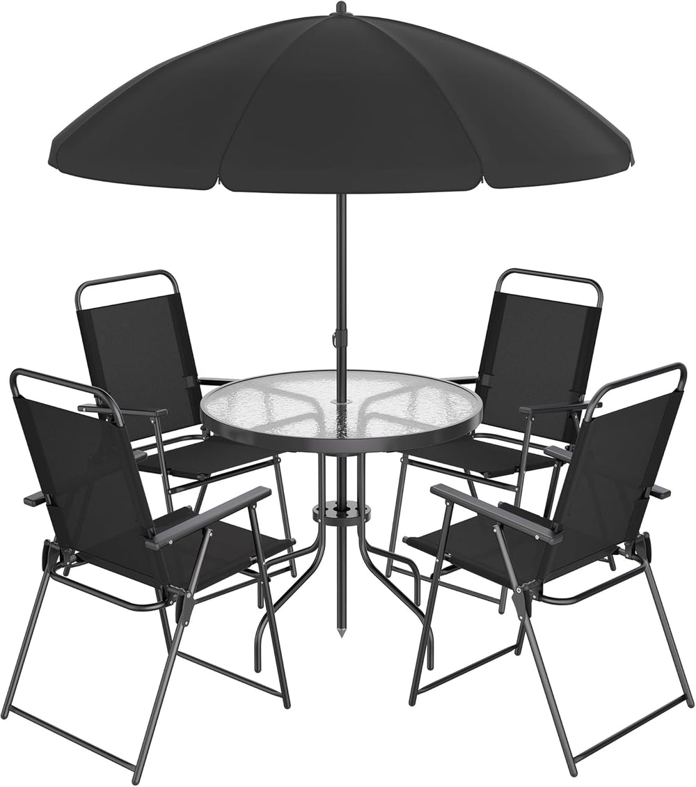 Shintenchi 6 Piece Patio Dining Set with Umbrella, Outdoor Furniture Set with...