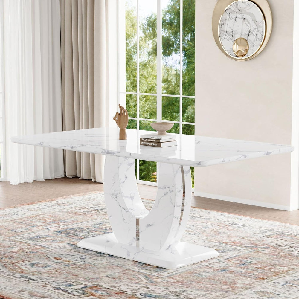 JUFU 63" Faux Marble Dining Table for 4-6 People, Modern Rectangular Kit...