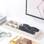 2Pcs Desk Drawer Storage Tray, Nightstand Organizer, Necklace Bracelet Ring Earring Jewelry Display, Grid Table Organizer Holder for Sunglass, Phone, Watch, Perfume (6 grid)/Beige