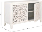 SAFAVIEH Raelie TV Stand for up to 50" Flatscreen – White Washed, 2 Doors with Interior Storage, Entertainment Media Console Cabinet, Fully Assembled (MED5301A)