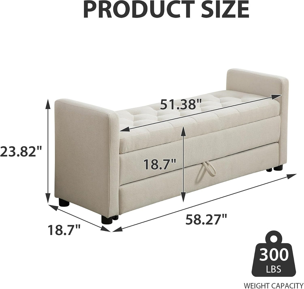 Chifee & Vingol 58.27" W Ottoman Bench with Double Storage Space, Up...