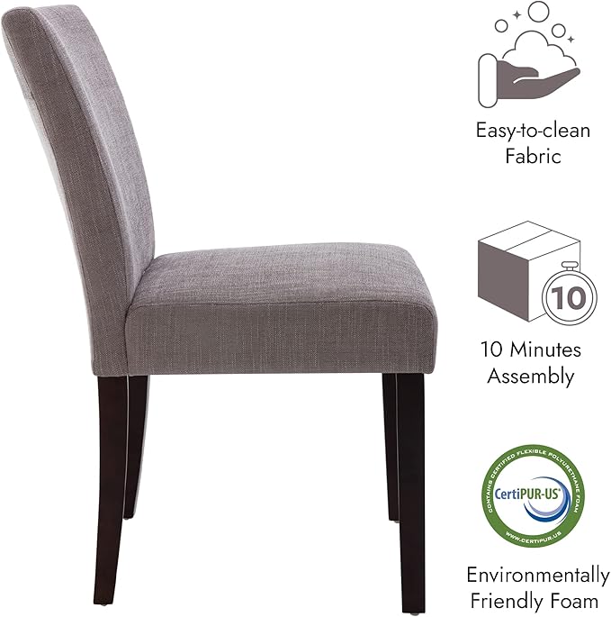 Watson & Whitely Upholstered Kitchen & Dining Room Chairs with Low Back, Performance Fabric Dining Chairs Set of 2, Modern Armless Dining Table Chairs with Solid Wood Legs, Dark Grey