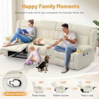Recliner Sofa with Storage Console, Flip Middle Backrest Design PU Leather 3 Seat Reclining Sofa with Storage Drawer, Manual Couch for Living Room (Ivory, 3 Seater + Console)