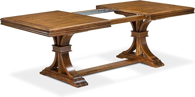 NESI9-AWA-04-9-Piece Dining Table Set Consists of a Modern Kitchen Table and 8 Light Tan Linen Fabric Dining Chairs with Button Tufted Back - Antique Walnut Finish