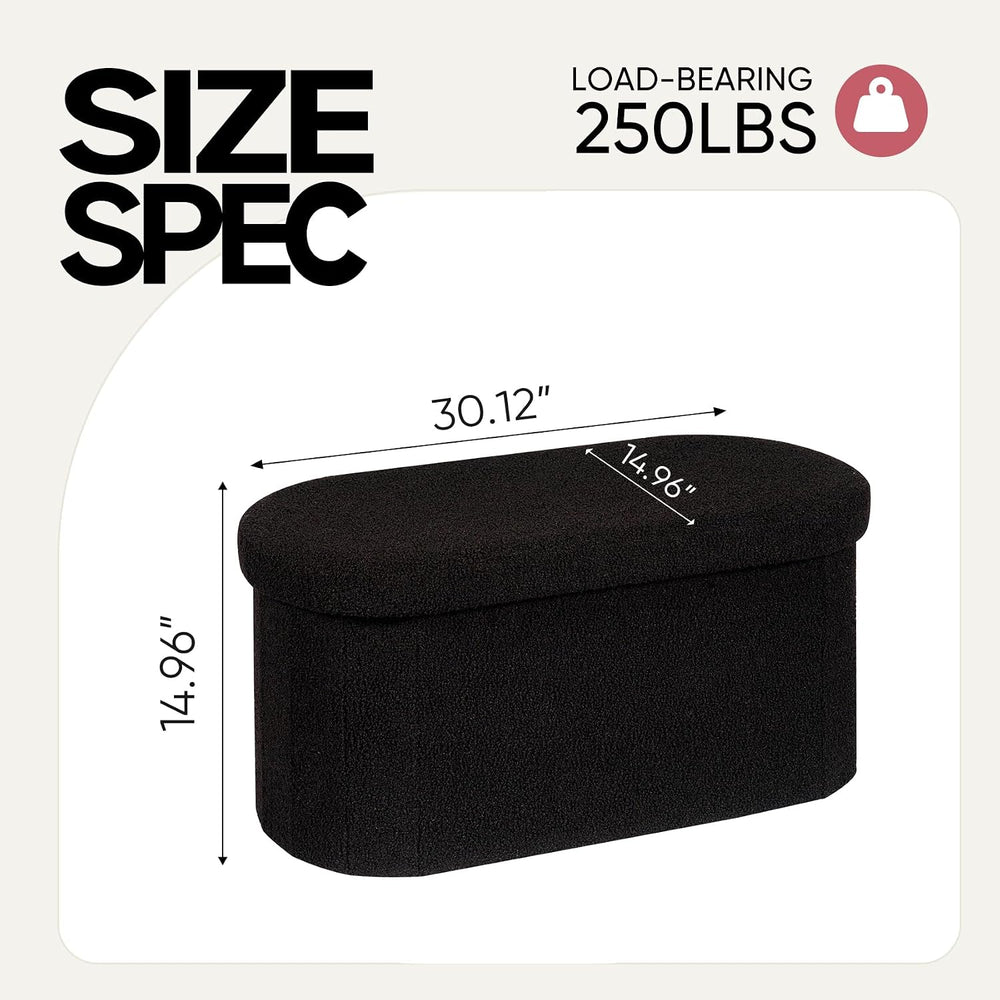 30 Inches Oval Ottoman with Storage, Boucle Sherpa Storage Ottoman Bench, Fol...