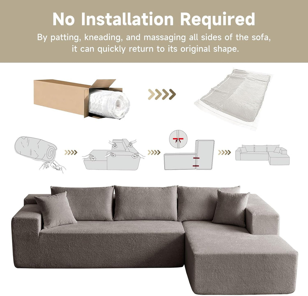 104" Cloud Sectional Couch, Modern Modular L Shape Sectional Sofa with Deep Seat Chaise, Comfy Boucle Boneless Couches for Living Room (Light Grey, Right Chaise)