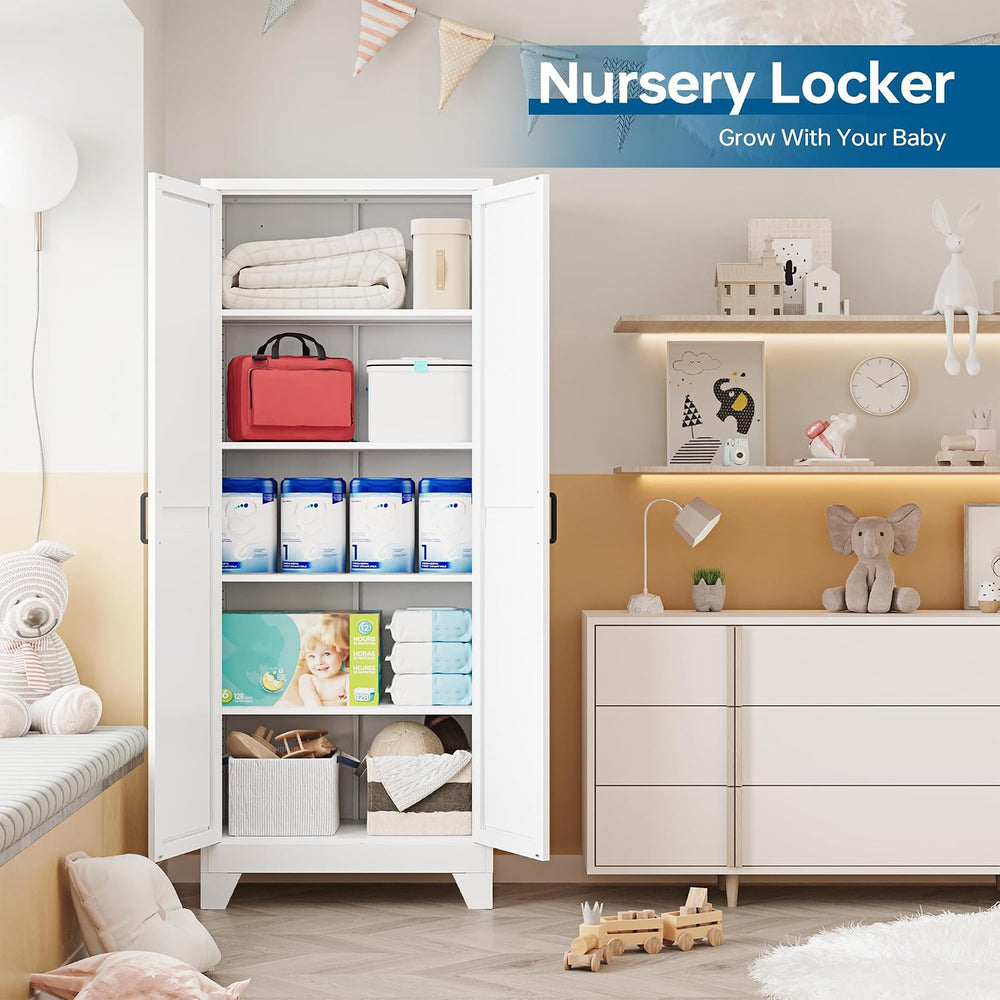 PEUKC 75" Farmhouse Metal Storage Cabinet with Doors and 4 Adjustable Sh...
