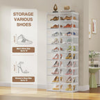 BROVIEW Foldable Shoe Rack, Large Stackable Sneaker Organizer Storage Box with Magnetic Clear Door, Plastic Folding Shoes Cabinet Bins, Shoe Shelf Space Saving for Closet, Entryway 10 Tier 20 Grids