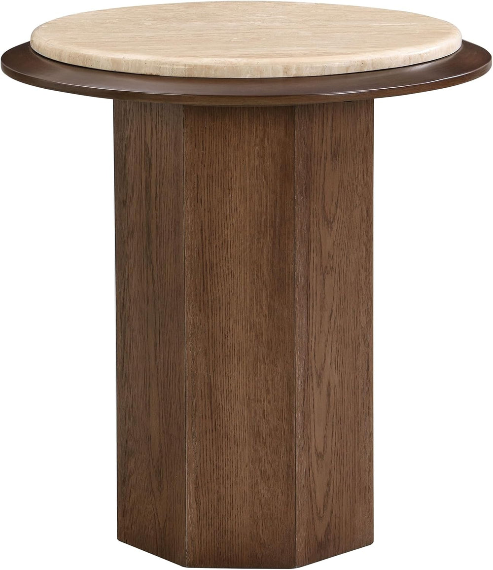 Travertine Top Walnut End Table