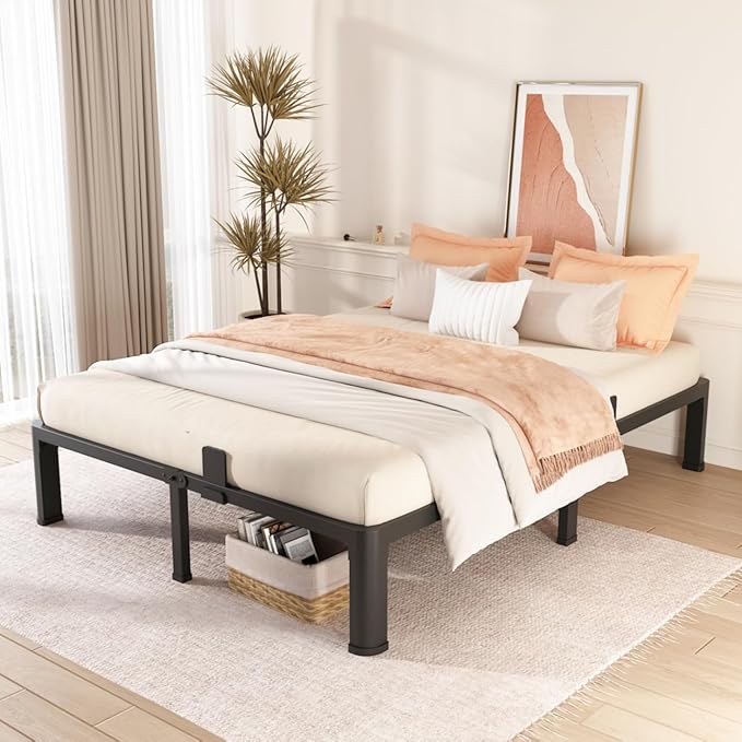 FUIOBYVV 12 Inch Full Bed Frame with Round Corner Edge Legs 3500 lbs Metal Heavy Duty Steel Slats Support No Box Spring Needed Platform Noise Free Easy Assembly