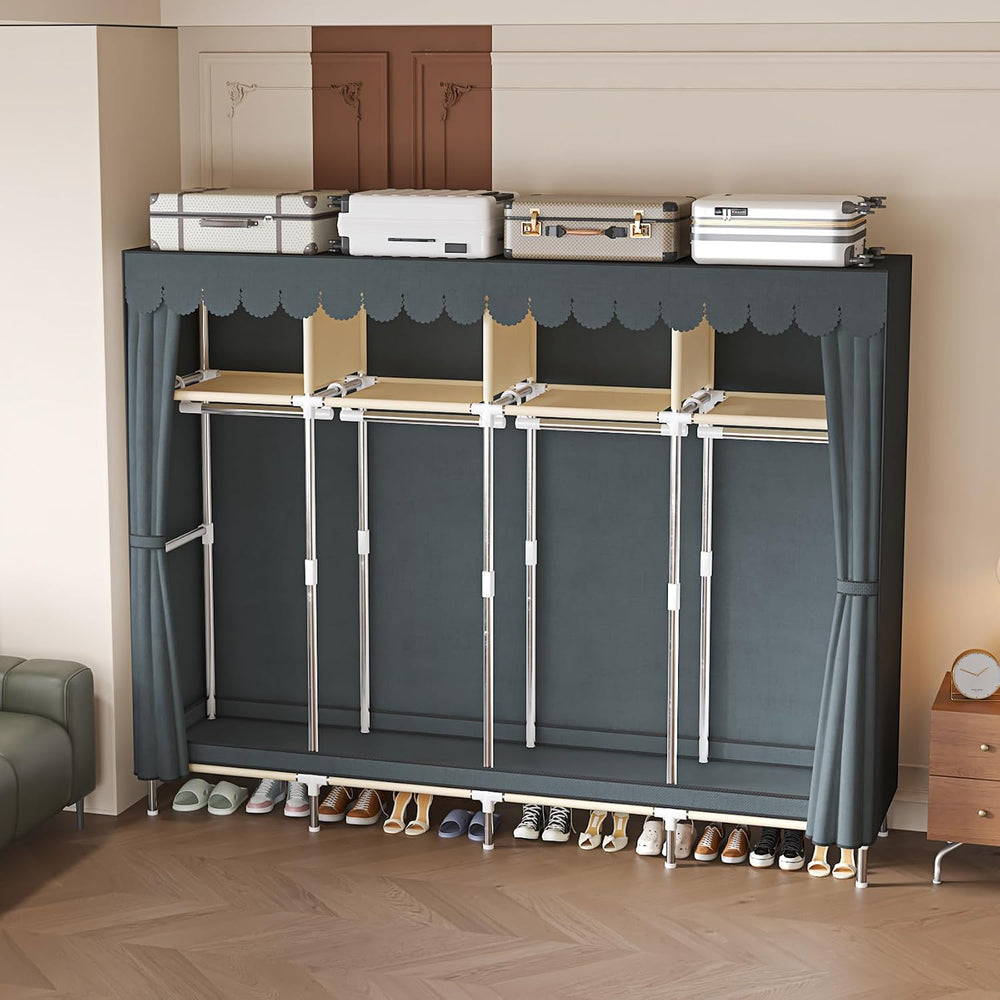 Large Portable Armoire Wardrobe Closet with 4 Hanging Rods and Lockers,Metal ...
