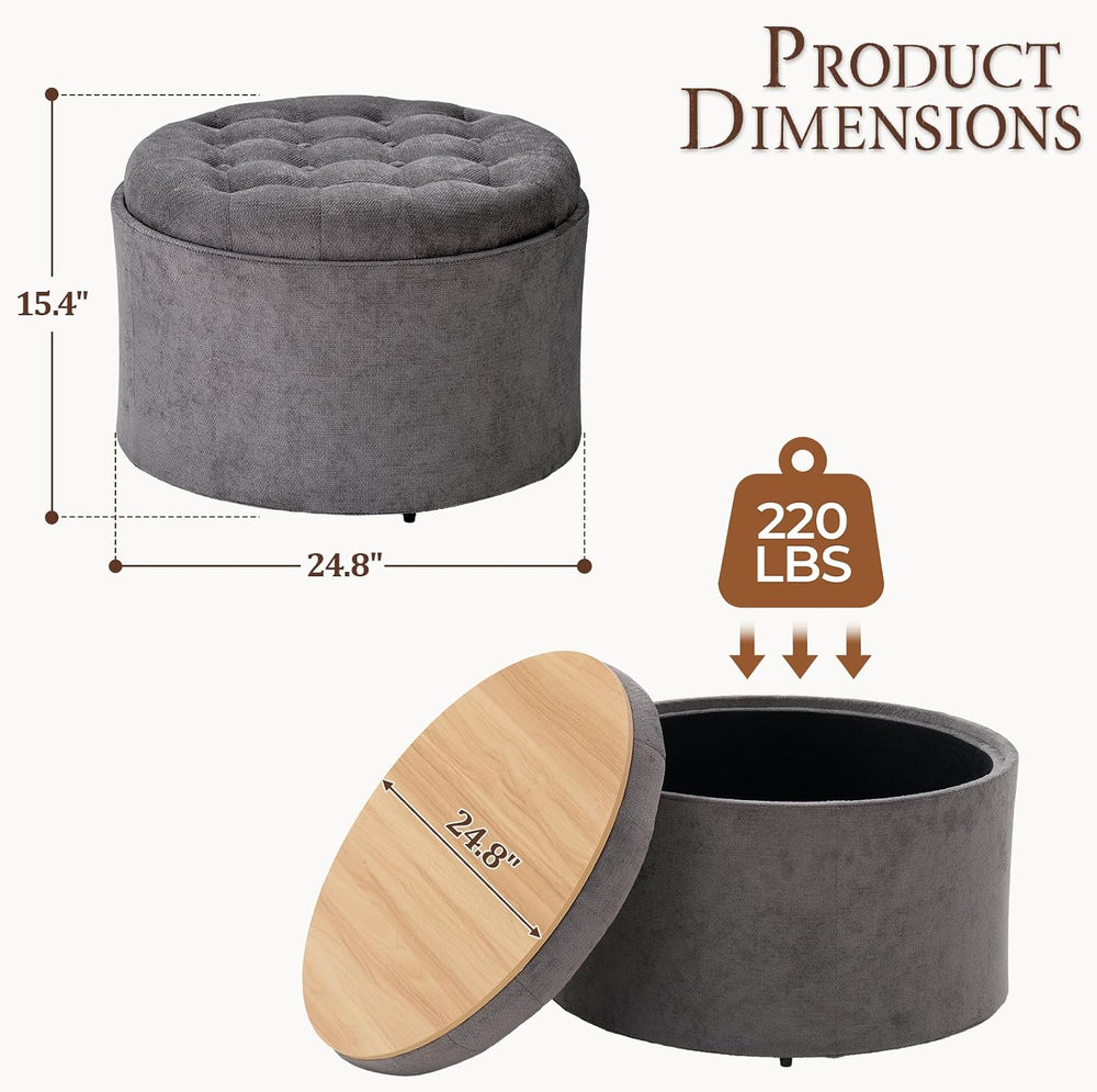 ONBRILL 24" Round Ottoman Coffee Table, Storage Ottoman with Lift-Off Li...