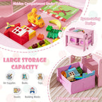 Kids Table and Chairs, 3 in 1 Wooden Kids Table with Storage Drawer, Removable Blackboard, Reversible Tabletop, Toddler Table and Chair Set for Drawing, Reading (Pink)