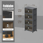 Stackable Storage Bins Wheel, Large Collapsible Closet Organizer with Lid, Foldable Storage Cabinet with Door, Plastic Folding Storage Boxes for Home, Pantry, Office (L, Gray 4-Tier)