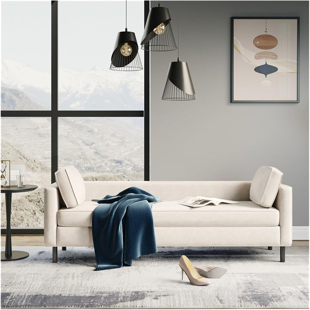 Modern White End of Bed Bench, Modern Technical Cloth Upholstered Ottoman Sea...