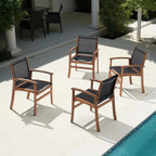 OC Orange-Casual Acacia Wood Patio Dining Chairs Set (Black, 8 Pieces) | Outdoor Chair Set with Breathable Textilene Fabric, Metal Support Bars, Curved Armrest, Supports 350lbs For Lawn, Garden