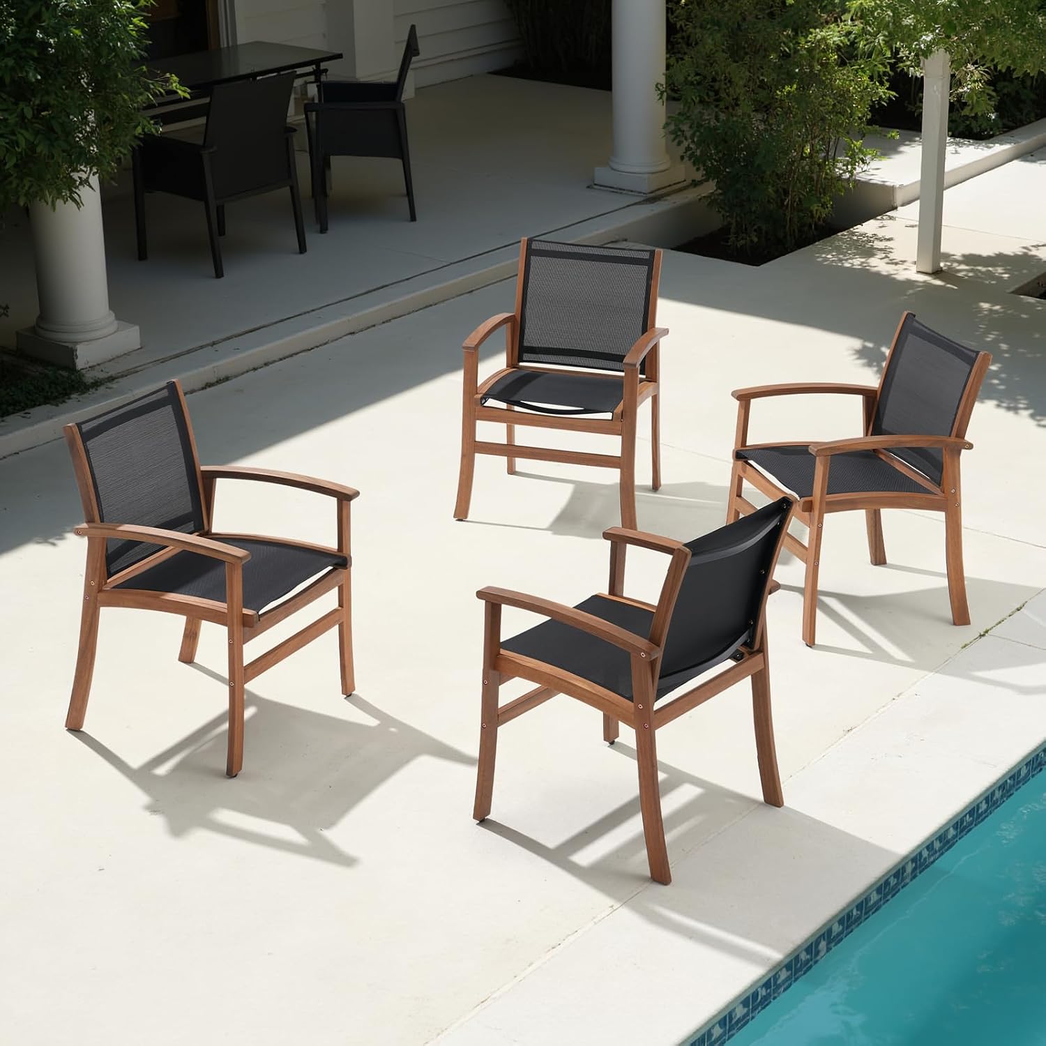 OC Orange-Casual Acacia Wood Patio Dining Chairs Set (Black, 8 Pieces) | Outdoor Chair Set with Breathable Textilene Fabric, Metal Support Bars, Curved Armrest, Supports 350lbs For Lawn, Garden