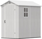 Devoko 4x6 FT Outdoor Storage Plastic Shed, Waterproof Resin Garden Shed with Lockable Door, Floor & Window, All-Weather Tool Shed for Backyard, Patio, Lawn, Poolside